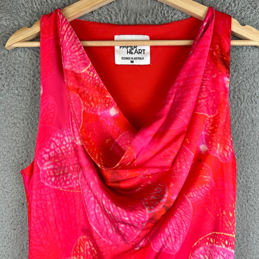 Paper Heart Pink Orchid Floral Cowl Neck Maxi Dress Sleeveless Summer M - Picture 4 of 11